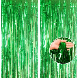 2pcs 3.2 x 8.3ft Glitter Green Tinsel Foil Fringe Curtain Door Tinsel Curtai n Streamers Party Curtain Decorations for Birthday School Graduation Hen Party Photo Banner Christmas Decorations Green