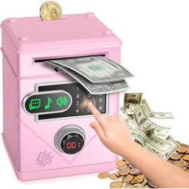 Children's Touch Screen Piggy Bank, Electronic Piggy Bank for Boys and Girls Coin Saving Box ATM Piggy Bank Toy Suitable for Children Aged 3 4 5 6 7+, Password Piggy Bank Birthday Easter Gift (Yellow) Decor Ornaments  bo deposit - Color: Pink