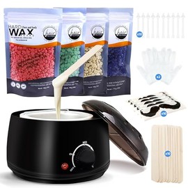 Wax Machine, Female man Hair Removal Device, Waxing Kit, 4 Bags Wax Beads and 10 Applicator Sticks and 10 nasal hair sticks 10pcs Beard protection sticker,Full set Home Use Hot Wax Melt Warmer