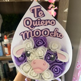 CUTE COW ROSE BOUQUET handmade flower - Cow Bouquet: Purple Cow