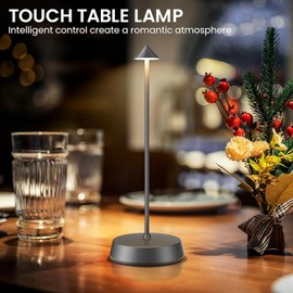 Cordless Table Lamp Rechargeable LED Battery Operated 6000mAh Touch Dimmable Small Lamp Outdoor Waterproof Portable Wireless Desk Light for Dining Restaurant Bar Indoor/Outdoor Use (Grey-2PC)