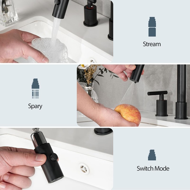 Ryuwanku Matte Black Pull Down Bathroom Faucet with Pop-up Drain,