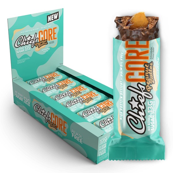 Chiefs Core Bar (Peanut Butter) • 13 g Protein • High Protein Bar (163 kcal) • Low Sugar & No Palm Oil • Delicious Protein Bars • Pack of 12 (12 x 40 g)