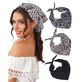 AWAYTR Triangle Head Scarf Hair Bandanas for Women Bandana Headband Scarf Tie-Back Head Coverings Headscarf for Girls (Leopard - Beige + Gray + Black)