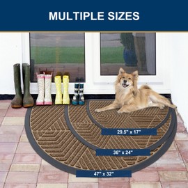 Smiry Half Circle Front Door Mat Outside Entrance, Heavy Duty Sturdy Natural Rubber Doormat, Trap Dirt and Moisture, Low Profile Floor Mats for Indoor Outdoor Entry, 36x24 Inch, Brown