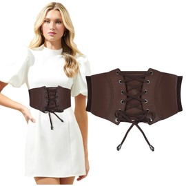 JASGOOD Wide Elastic Corset Belt for Women Vintage Lace-up Tied Waspie Waist Belt for Dress(Coffee,Fits Waist Size 42-46 inch)