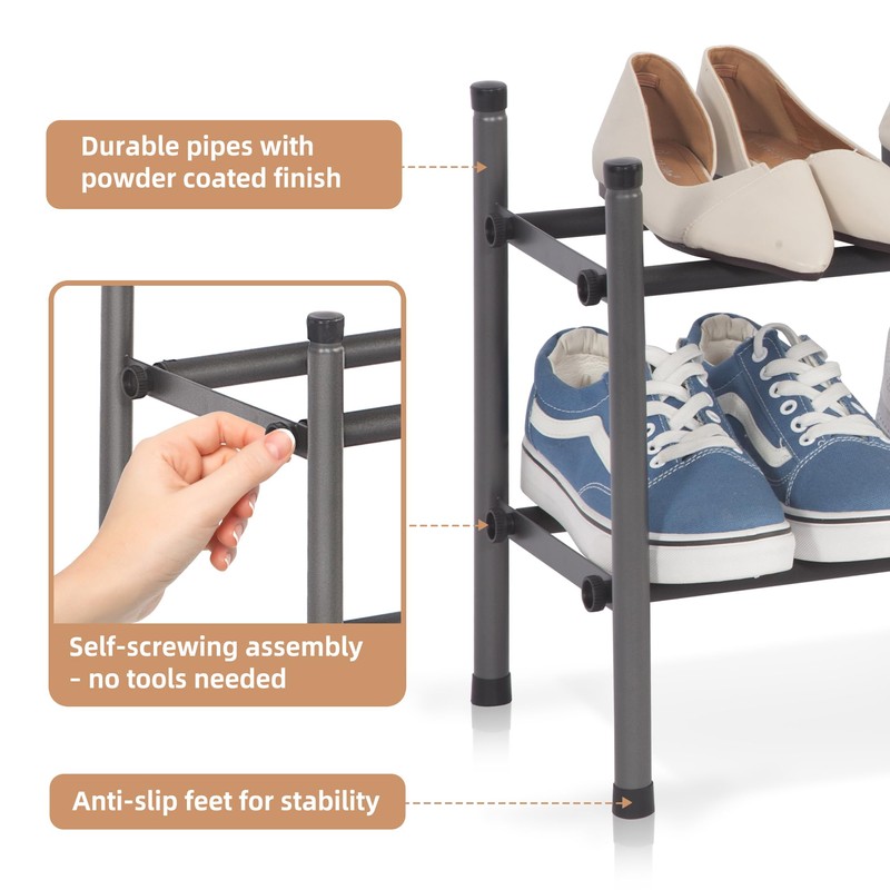 STORAGE MANIAC Expandable Shoe Rack, 8 Pairs Stackable Small Shoe