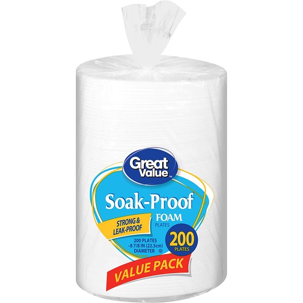 Great Value Soak-Proof Foam Plates, 200 count by Great Value