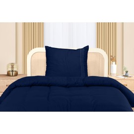 Utopia Bedding Bed Linen 135 x 200 cm Set - Microfibre Duvet Cover 135 x 200 cm + 1 Embroidered Pillowcase 80 x 80 cm - Navy Blue
