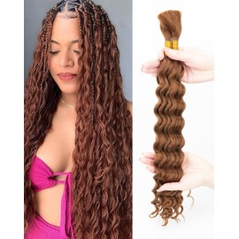 Deep Wave Bulk Braiding Hair Extensions-20 Inches 4 Bundles Brown Synthetic Curly Hair Bundle for Braiding,No Weft Braids for Human（20"-4 Bundles,30#）