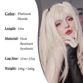 WigsA Dress Up Wig With Bangs Long Straight Synthetic Hair Platinum blonde