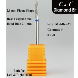 C & I Diamond Nail Drill Bit, Flame Shape, E-File, Professional Cuticle Clean Drill Bit, Improved Diamond Powder plus Tungsten Carbide Shank 3/32” (2.1 mm, Middle -M)