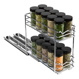 Pull Out Spice Rack Organizer for Cabinet, Heavy Duty-5 Year Limited Warranty- Slide Out Double Rack 4"W Fits Spices, Sauces, Cans etc. Requires at least 4.9” Cabinet Opening