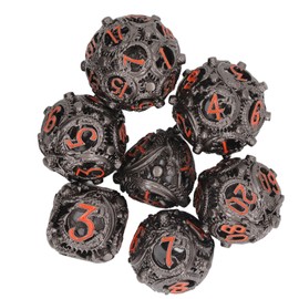 7pcs Hollow Dice Set Copper Portable Balanced Rolling Engraved Metal Polyhedral Dice Set for Board Games Black Nickel Orange