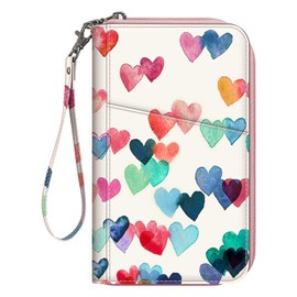 FINTIE Passport Holder Travel Wallet for Family, RFID Blocking Travel Document Organizer Clutch Bag for Passports, Business Cards, Credit Cards, Boarding Passes, Raining Heart
