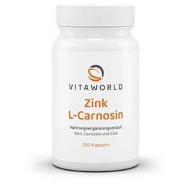 Vitaworld Zinc L-Carnosine, 300 mg L-Carnosine + 15 mg Zinc per Daily Dose, Gentle to the Centre, 120 Vegan Capsules