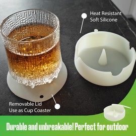 Silicon Ashtray With Coaster Lid, 4 Inch Diameter, For Indoor or Outdoor, 2 Sets Ashtrays With Removable Coaster Lid