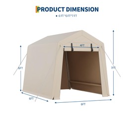GarveeLife 6x6 FT Portable Outdoor Storage Shed with 2 Roll-Up Zipper Doors & Vents, 240G Heavy-Duty Shelter Waterproof PE Tarp, UV-Resistant Carport for Motorcycle, Firewood, Tools -Khaki