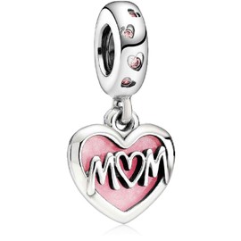 MSPOVOF Mom Charms Heart Pendant S925 Sterling Silver Bead for Bracelet Necklaces Jewellery Gift for Women, Cubic Zirconia