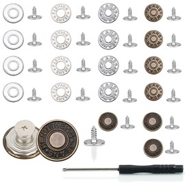 17MM Jean Buttons for Loose Jeans, No Sew Jean Buttons Replacement for Pants with Tool, 20 Sets Metal Buttons