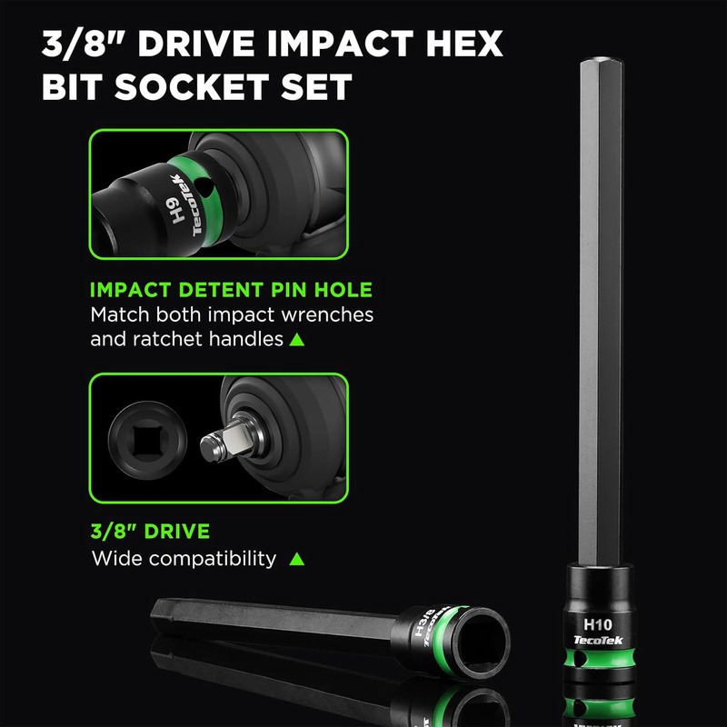 3/8" Drive Long Impact Hex Bit Socket Set, Allen Bit