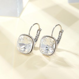 Xuping Jewelry Luxury Hoop Crystals Earrings Fashion Birthstone Earrings Gifts for Women (White)