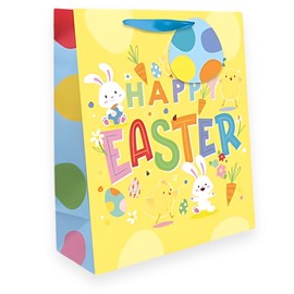 AKH® Easter Gift Bag | 23CM x 18CM x 10CM | Medium Easter Bunny Themed Gift Bag with Handles | Perfect for Treats, Egg Hunts & Party Favors | Happy