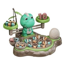 SHNRASAR Dinosaur Fishing Game Toy Pole and Rod Fish Board Rotating with Music Fine Motor Skill Training Birthday Gifts for Children Kids Toddlers Boys Girls 3+