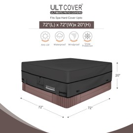 ULTCOVER Waterproof 600D Polyester Square Hot Tub Cover Outdoor SPA Covers 72 x 72 inch Black