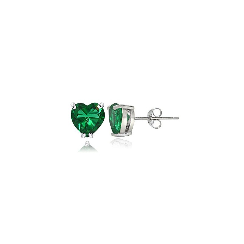 Sterling Silver Created Emerald 5mm Heart Stud Earrings