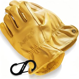 APEGG Genuine Leather Outdoor Gloves, Compatible with Parent-Child Camping, Kids XS - XL Cowhide Leather, Bonfire Gloves, For Work, Windproof, Durable, Camping Gloves, Men's, Women's, Children's, Sizes Available, L