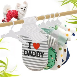 Threehoney 48 Pcs Dog Clothes Hangers 7 Inch Wide Non-Slip Plastic Pet Clothes Hangers Pet Clothing Holder Coat Hanger for Small Dog Cat Puppy Chihuahuas(White)