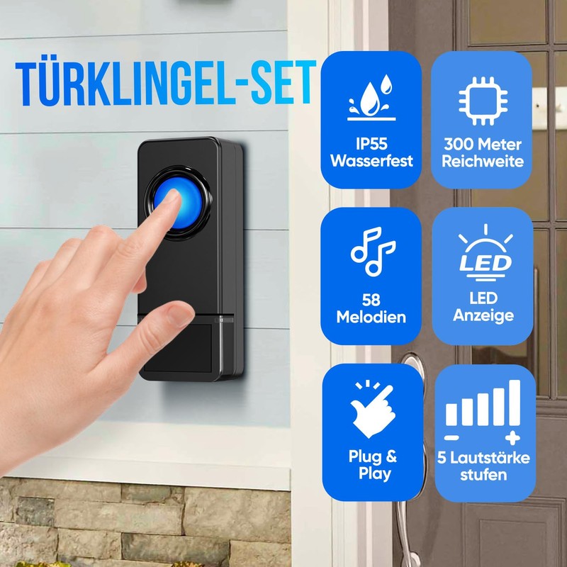 Strex Wireless Doorbell with 2 Receivers, Plug & Play, 300