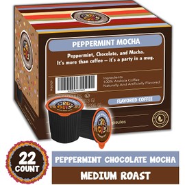 Crazy Cups Flavored Coffee for Keurig K-Cup Machines, Peppermint Chocolate Mocha, Hot or Iced Drinks, 22 Single Serve, Recyclable Pods