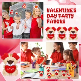 Gejoy 24 Pcs Valentines Day Gifts for Kids Mini Valentines Stuffed Animal Tiny Valentines Small Plush Keychain Party Favors(Lion)