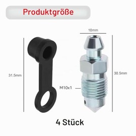 Pack of 4 Bleeding Screws, M10 x 1 mm Bleeding Screw with Cap, Brake Cup Screw for Motorcycle Disc Brake Caliper, Exhaust Screw Compatible with Motorcycles and Cars
