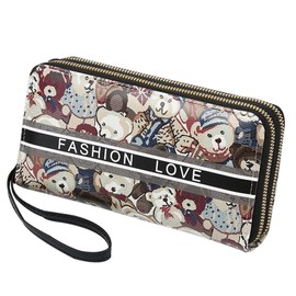 YUEcthynous Women's Bear Zip Wallet, Large Leather Wallet for Girls - Women's Wallet with RFID Protection, Fashionable and Practical with Multiple Compartments, coffee, M, Retro