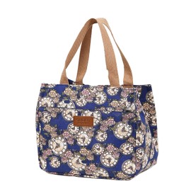Dreubea Women's Floral Print Canvas Tote Bag - Small Reusable Shopping Handbag for Groceries, Takeout, Eco-Friendly Purse Blue