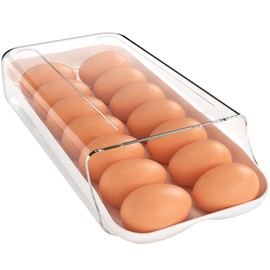 theaoo Egg Holder for Fridge, Automatic Rolling Egg Container for Refrigerator, Clear Plastic Egg Dispenser, Stackable Eggs Organizer with Quick Removable inner Tray For Organizers and Storage, 1 Pack