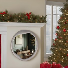 CAVINHOME Irregular Asymmetrical Wall Mirror- 24"x28"Gray Felt Fabric Padded Wavy Wall Mirror for Living Room, Bedroom, Hallway,Dressing Room & Farmhouse-Circular Cloud Vanity Mirror Decorative