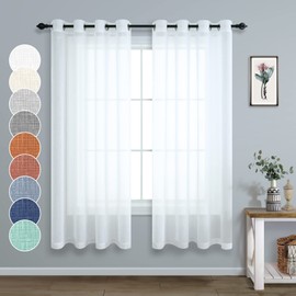White Sheer Curtains 72 Inch Length for Master Bedroom 2 Panels Grommet Faux Linen Textured Semi Penetration Curtains for Living Area Excessive Room Guest Office Studio Entryway Patio Door 52x72 Long