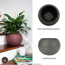 The HC Companies 8 Inch Atlas Sphere Planter - Lightweight Decorative Round Indoor Outdoor Plastic Plant Pot for Herbs and Flowers, Brown