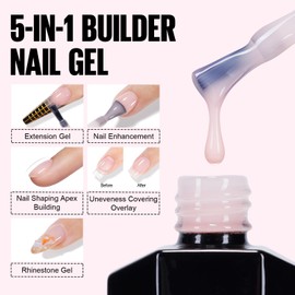 TOMICCA 5-in-1 Builder Gel for Gel Nails 15 ml Builder Nail Gel, UV/LED Gel Nails Gummy Base, Nail Gel for Nail Extension Repair, Nail Strengthening, Nail Design (Light Pink)