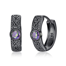 Viking Rune Earrings for Men Women 925 Sterling Silver Hoop Earrings for Men Hypoallergenic Earrings for Sensitive Ears, Sterling Silver, Cubic Zirconia