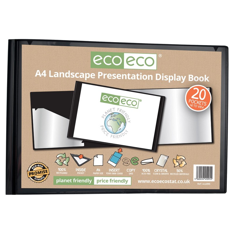 eco-eco A4 50% Recycled 20 Pocket Black Landscape Presentation Display
