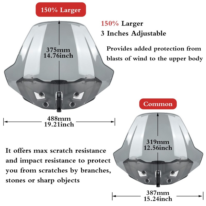 FWXEOZ Adjustable 3 inches Front Windshield for Can-Am Ryker 600