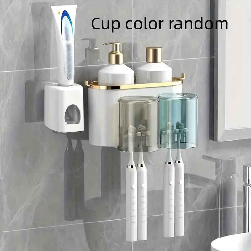 Wall Mounted Toothbrush Holder with Toothpaste Squeezer – Multifunctional Bathroom