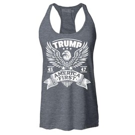 Trump 45 47 America First Eagle Women's Racerback Tank Top X-Large Heather Charcoal