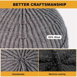 MAIAGO 2 Pack Fisherman Beanie, Wool Knit Cuff Short Watch Cap Fisherman Beanie Winter Warm Hats for Men Women