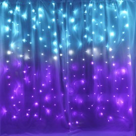 Curtain Lights for Bedroom Waterfall Led Light String PurpleTeal Ombre Hanging Fairy Mermaid Lights for Kids Teen Room Decor Window Ocean Sea Kawaii Easter Decor Girls Gift (Turquoise & Purple)